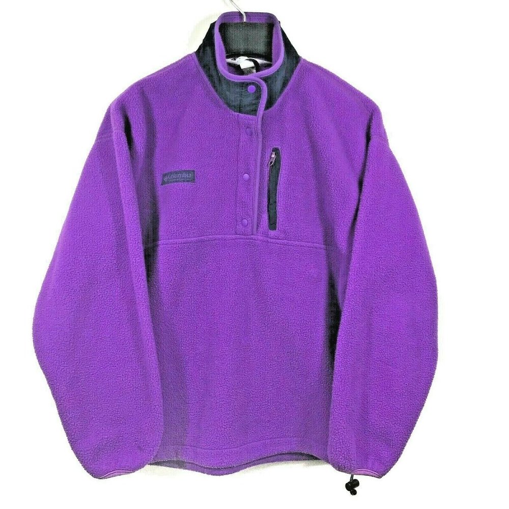 Columbia Fleece Polo Purple Media Pocket Snap Mock